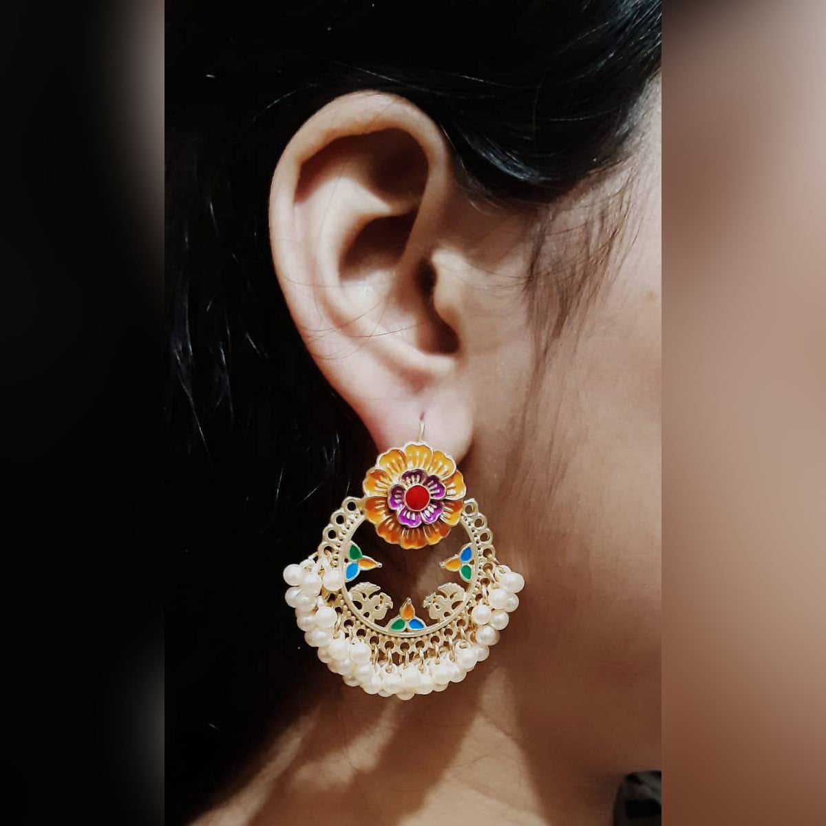 High Quality Flower Shaped Classy Royal Party Wedding Trendy Earring – Accessories Online in Pakistan | Hanaya