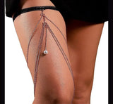 Elegant Bohemian Thigh Chain Design 2 with Long Tassel Elastic Band – Belly Chain Bridal Body Jewelry Pakistan | Hanaya Store