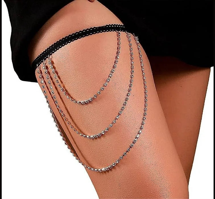 Elegant Bohemian Thigh Chain Design 3 with Long Tassel Elastic Band – Belly Chain Bridal Body Jewelry Pakistan | Hanaya Store