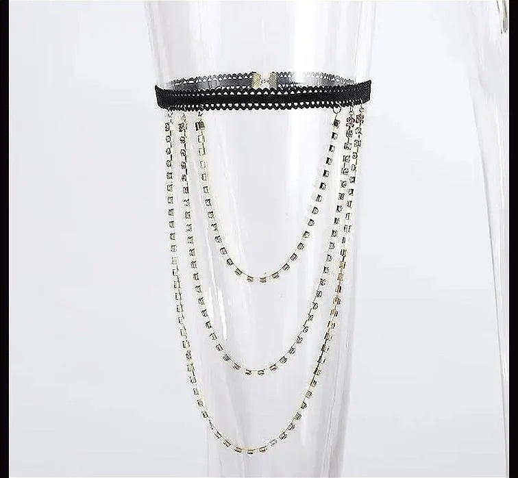 Elegant Bohemian Thigh Chain Design 5 with Long Tassel Elastic Band – Belly Chain Bridal Body Jewelry Pakistan | Hanaya Store