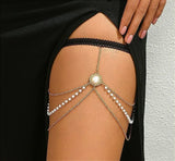 Elegant Bohemian Thigh Chain Design 6 with Long Tassel Elastic Band – Belly Chain Bridal Body Jewelry Pakistan | Hanaya Store