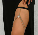 Elegant Bohemian Thigh Chain Design 7 with Long Tassel Elastic Band – Belly Chain Bridal Body Jewelry Pakistan | Hanaya Store
