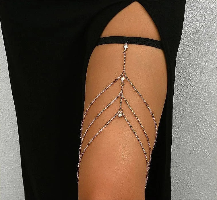 Elegant Bohemian Thigh Chain Design 9 with Long Tassel Elastic Band – Belly Chain Bridal Body Jewelry Pakistan | Hanaya Store