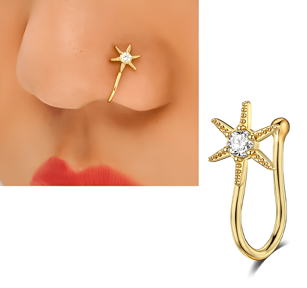 Elegant Fake Nose Stud Non Piercing Clip On Heart Shape Jewelry - Hanaya Store