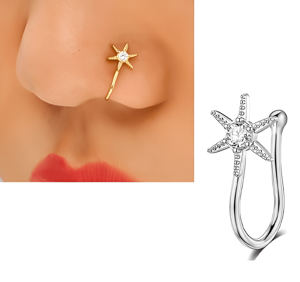 Elegant Fake Nose Stud Non Piercing Clip On Heart Shape Jewelry - Hanaya Store