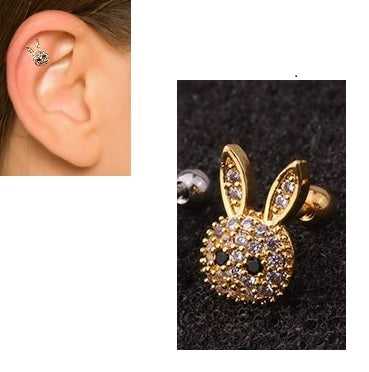 1 Piece Cartilage Helix Cz Crystal Bunny Stud Tragus Ear Piercing Plug Crystal Earring – Close Up – Accessories | Hanaya P...