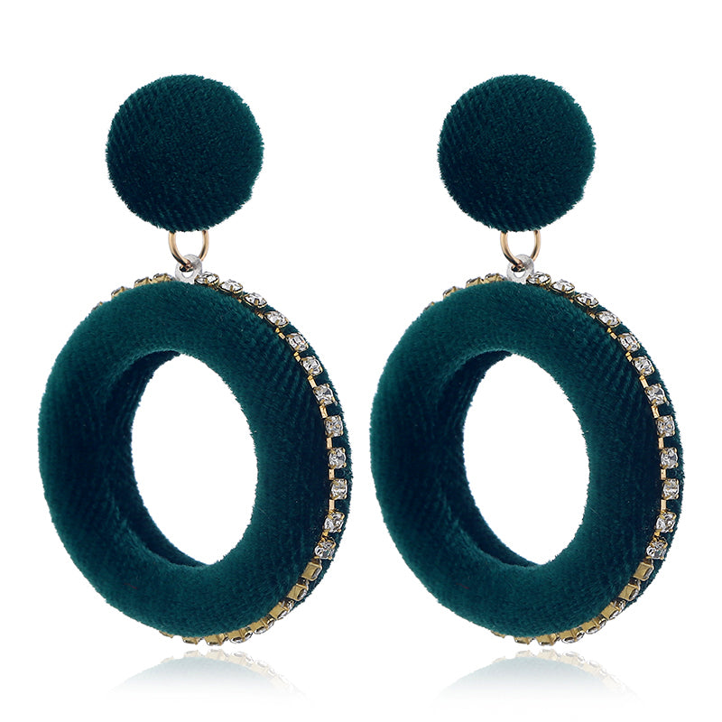 Round Velvet Crystal Classy Trendy Earrings – Lifestyle – Buy Earrings Pakistan | Hanaya