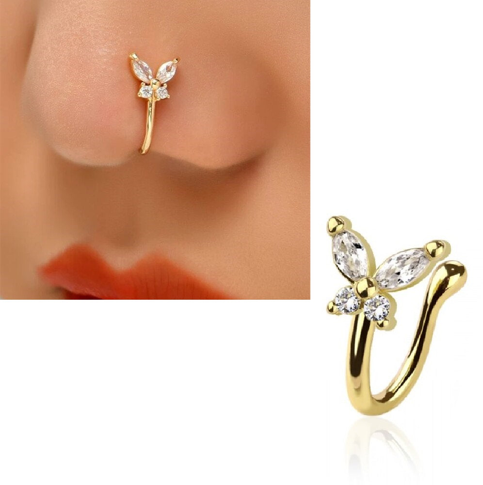 Non Piercing Adjustable Thin Clip On Nose Pin Elegant Nostril Body Jewelry