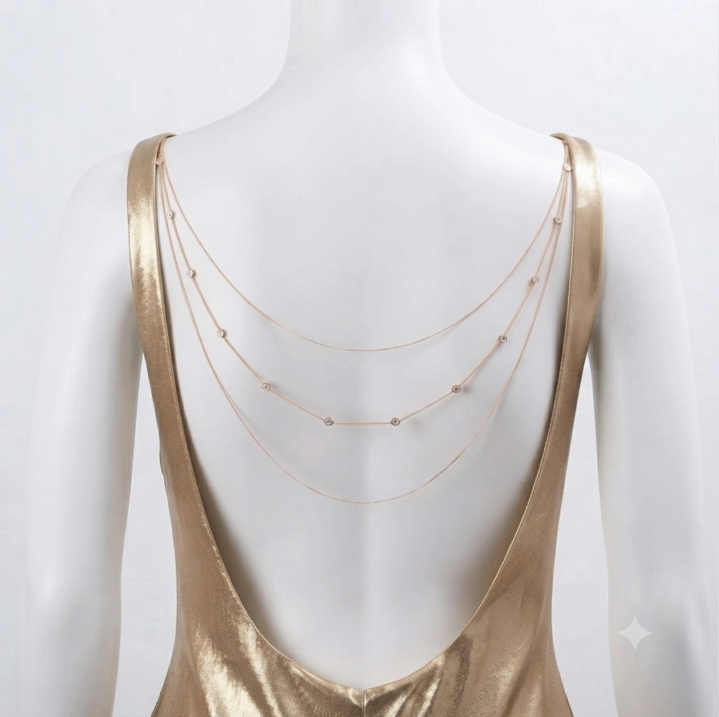 Bridal Back Pendant Necklace – Multi-Layered Body Chain, Elegant Wedding Accessory for Brides