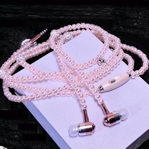 Pearl Earphone In-Ear Pink Rhinestone Jewelry Beads Earphones With Mic In jewelery box – Accessories Online in Pakistan | ...