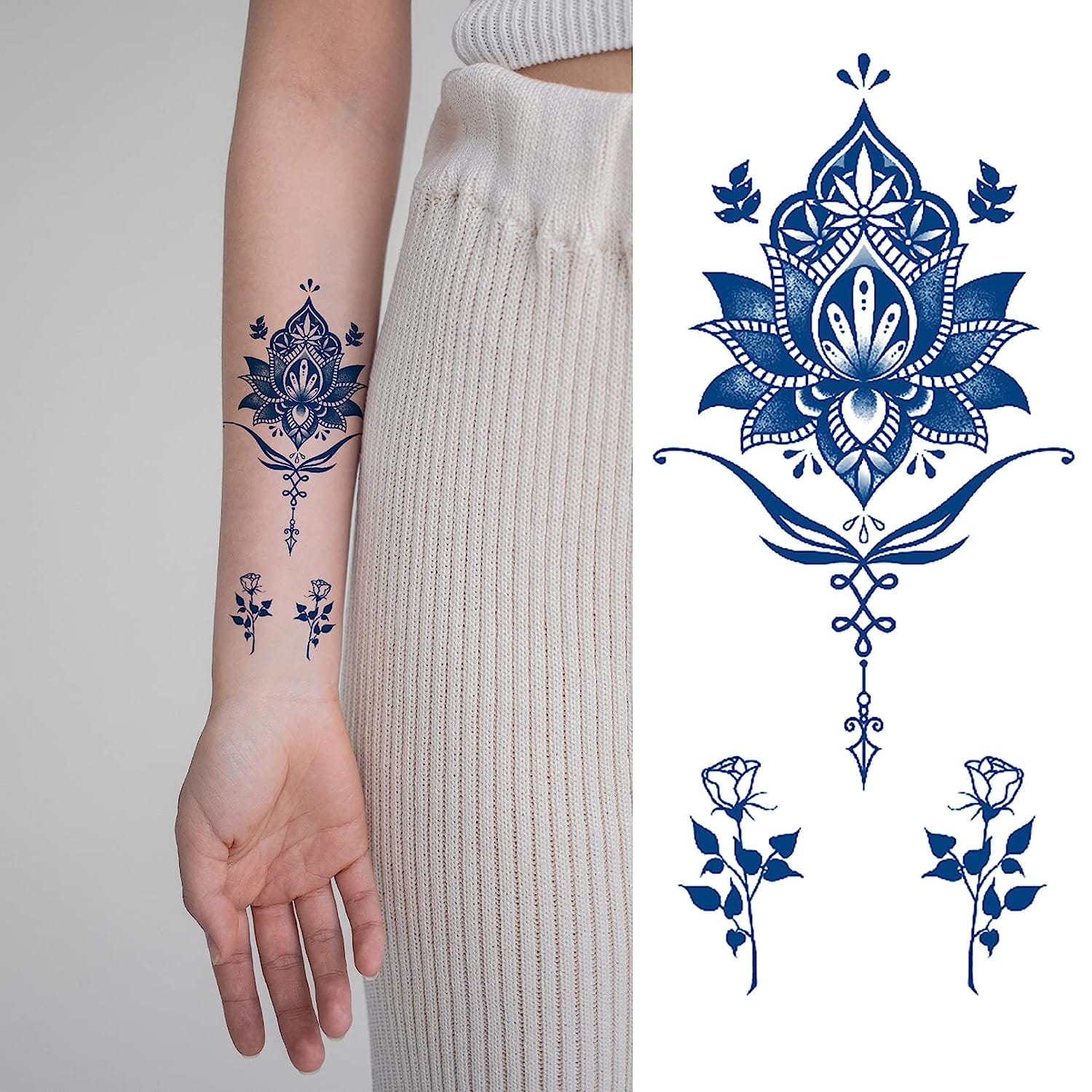 Waterproof Temporary Tattoo Sticker flower rose fake hand tattoo leg tattoo neck tattoo wrist tattoo thigh tattoo back tattoo arm tattoo foot tattoo Mehndi Henna
