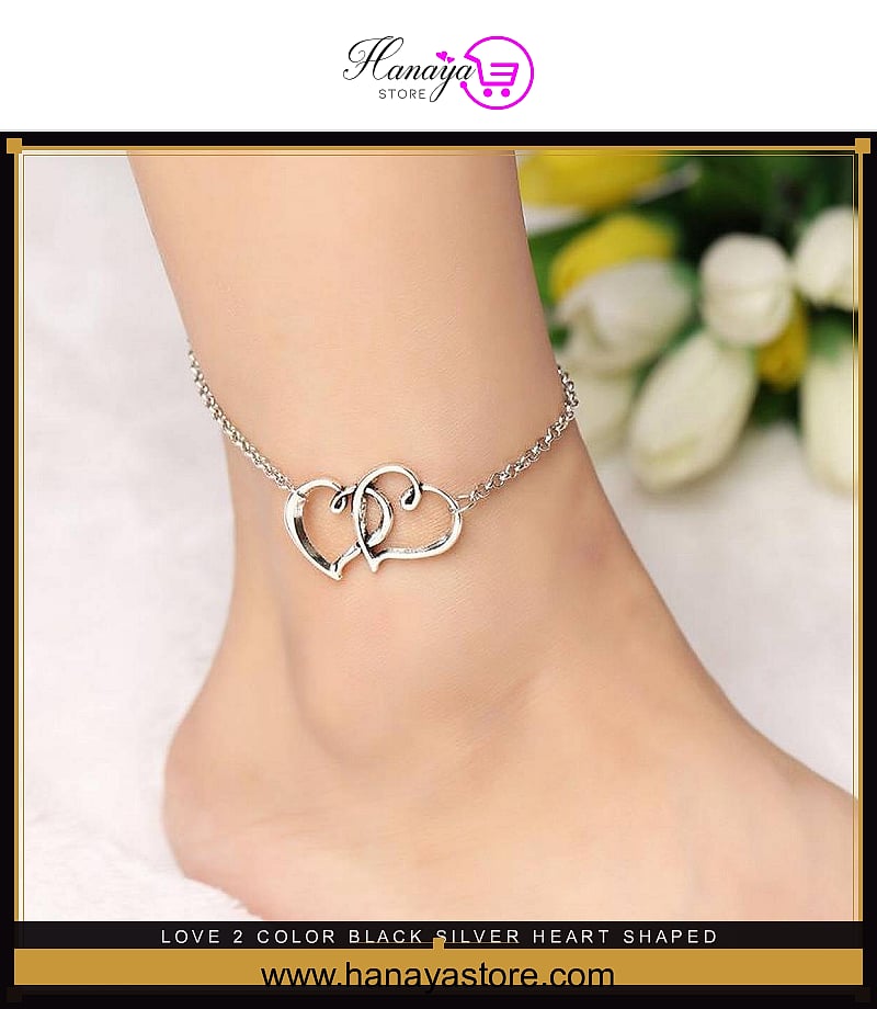 Love 2 Color Black & Silver Heart shaped Double Hearted Trendy – bracelet Online in Pakistan | Hanaya