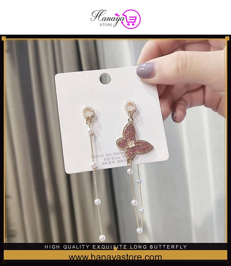 High Quality Exquisite Long Butterfly Asymmetrical Elegant Stylish Earring – Earrings Online in Pakistan | Hanaya