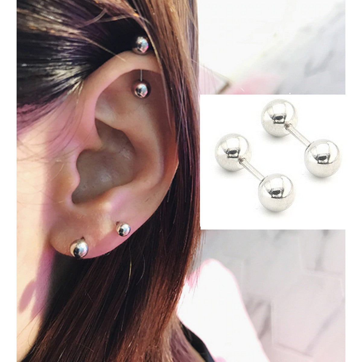 Steel 5 Mm Pair Ear Plug Piercing Barbell Cartilage Ear Jewelry – Image 6 of 9