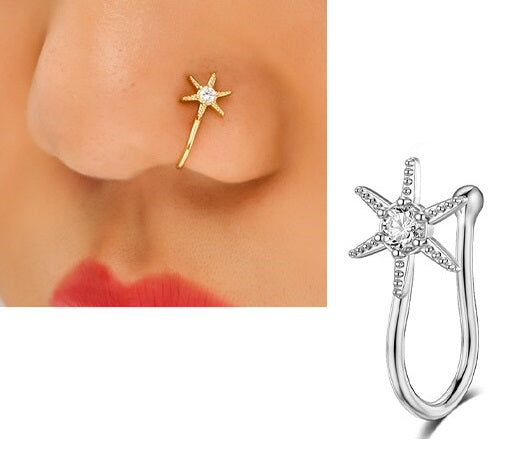 Elegant Fake Nose Stud Non Piercing Clip On Heart Shape Jewelry – Close Up – Nose Jewelry | Hanaya Pakistan