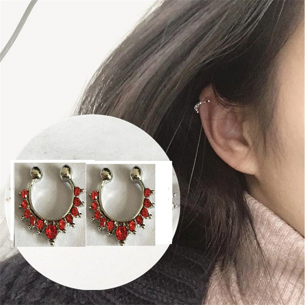 Trendy 2 Pieces Crystals Ear Cuff Earrings Adjustable – Accessories Online in Pakistan | Hanaya