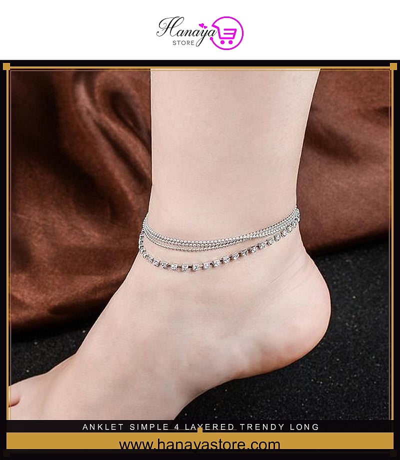Anklet Simple 4 Layered Trendy Long Crystal – anklet Online in Pakistan | Hanaya