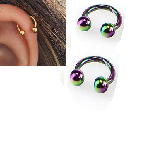 2 Pieces 10MM Thin Cartilage Helix Stud Tragus Ear Piercing Plug HorseShoe Steel Earring – Image 3 of 3
