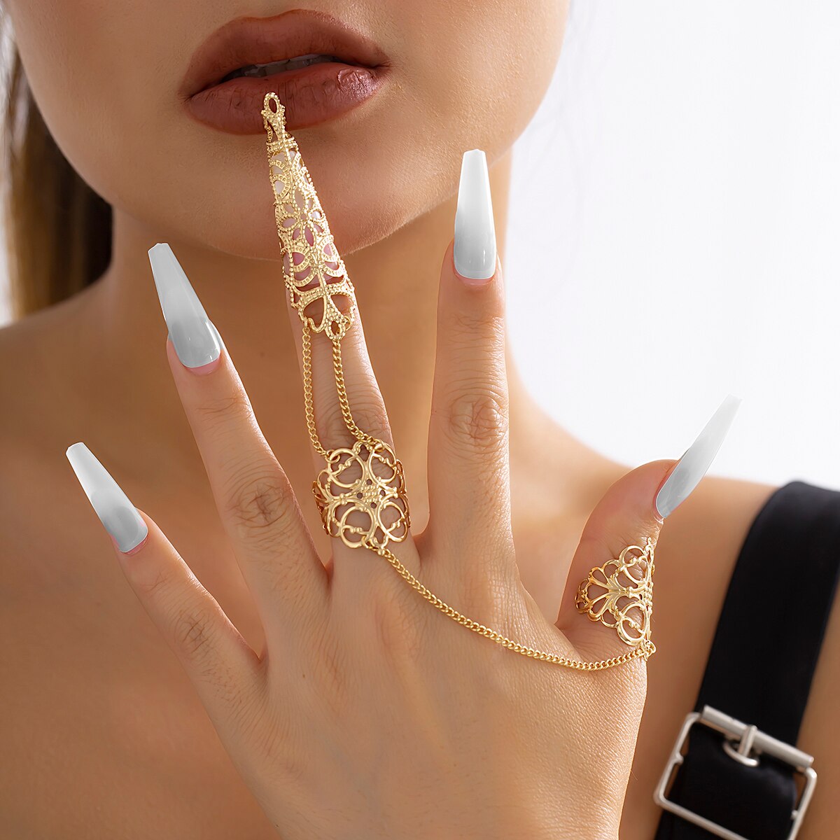 Trendy Royal Wedding Adjustable Bracelet Linked Classy Finger Ring – Image 2 of 3