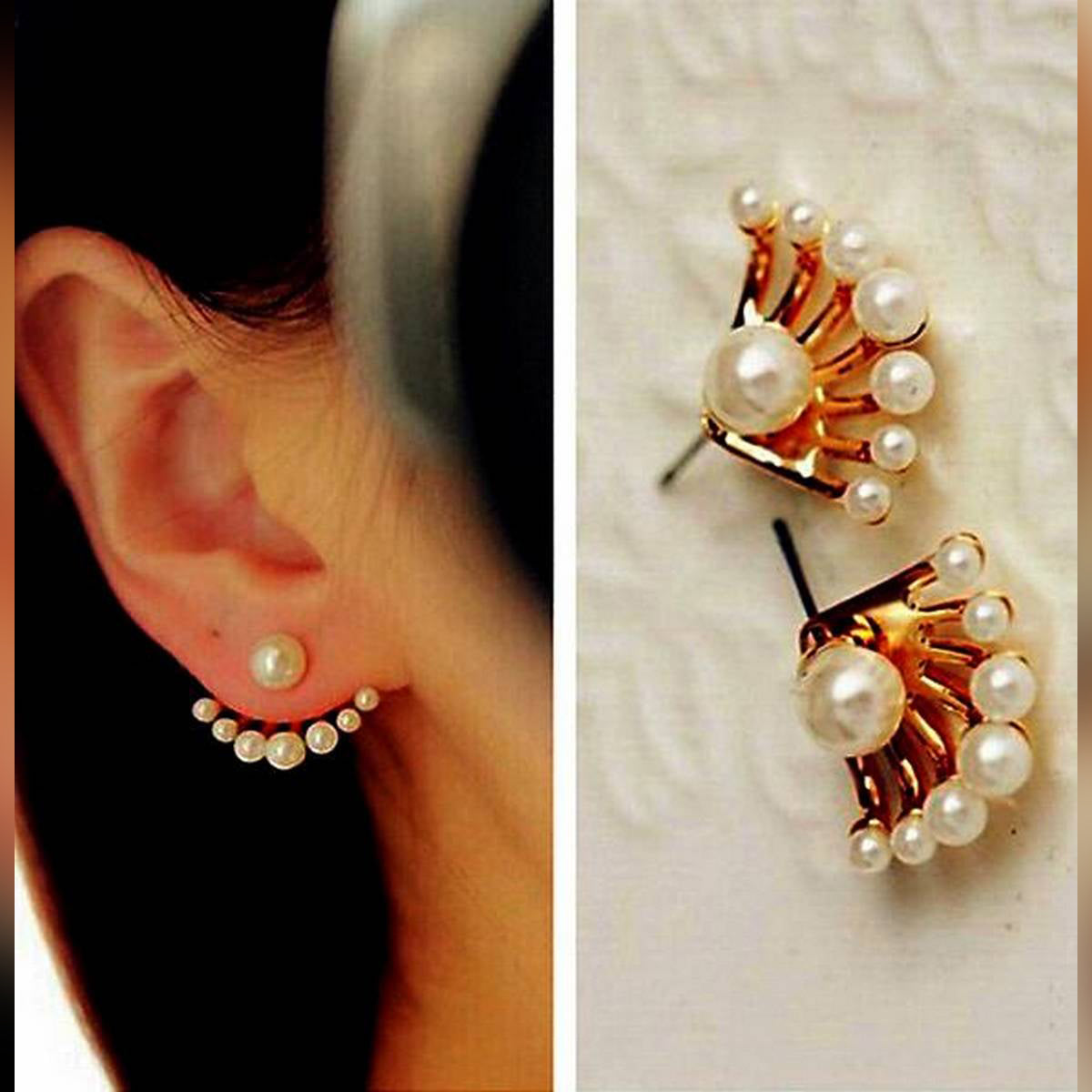 Trendy Fashionable Front & Back Earrings Post hanging Simulated Pearl Earring – Earrings Online in Pakistan | Hanaya