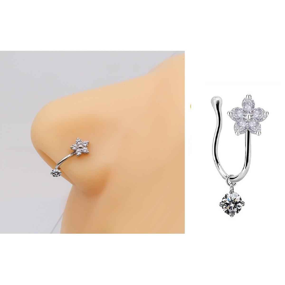 Non Piercing Adjustable Thin Clip On Nose Pin Elegant Nostril Body Jewelry