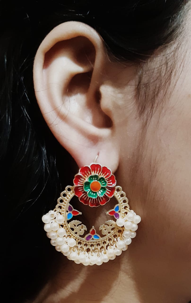 High Quality Flower Shaped Classy Royal Party Wedding Trendy Earring – Detail View – Accessories for Women Pakistan | Hanaya