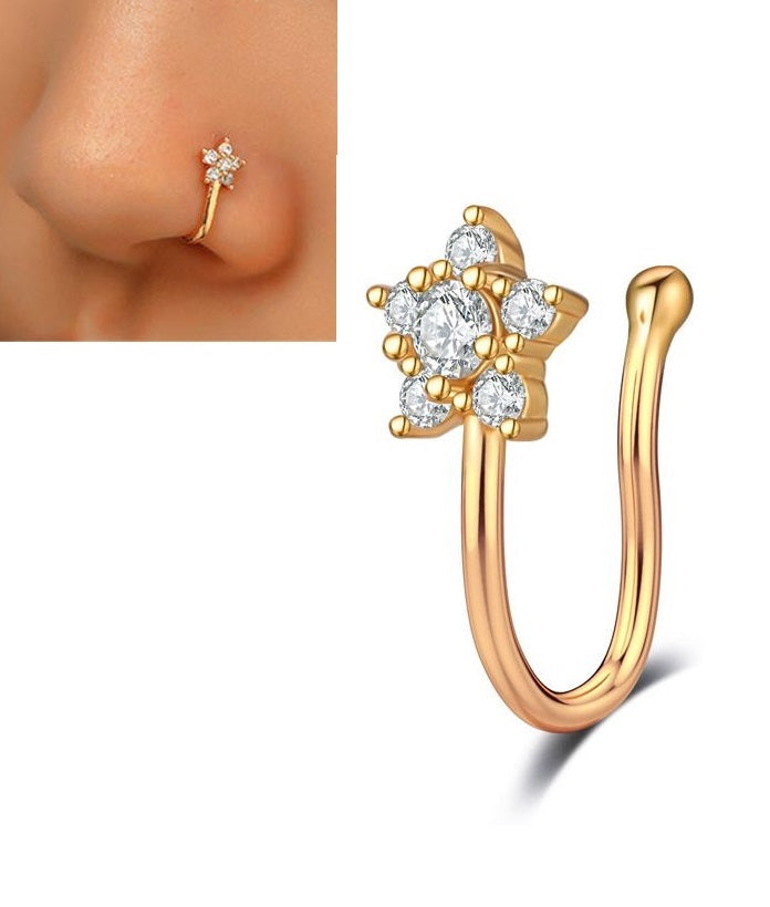 Non Piercing Adjustable Thin Clip On Nose Pin Elegant Nostril Body Jewelry