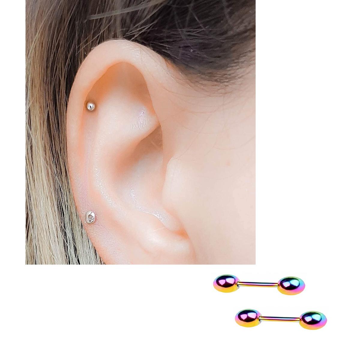 Small 2 Pieces Steel 3mm Pair Ear Plugs Piercing Barbell Cartilage Ear Jewelry – Detail View – Earrings for Women Pakistan...