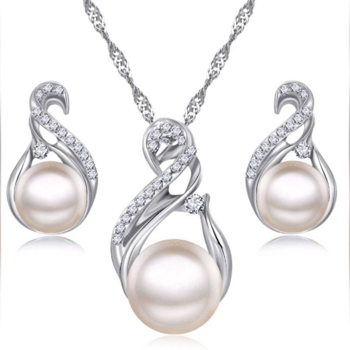 Trendy Classy Pearl Crystal Crystal Earring & Necklace Jewelry Set