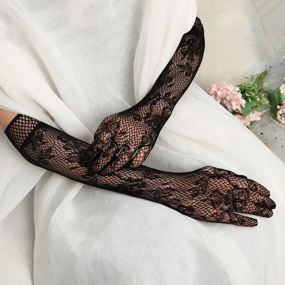 Lace Mesh Elegant Long Fingerless Gloves for Women Stylish Hijab Friendly Mittens – Buy gloves online in Pakistan