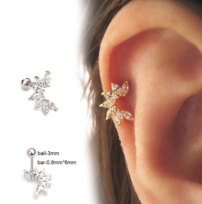 1 Piece Cartilage 6mm Long Helix 0.6mm Stud Crystal Tragus Piercing Earring – Close Up – Accessories | Hanaya Pakistan