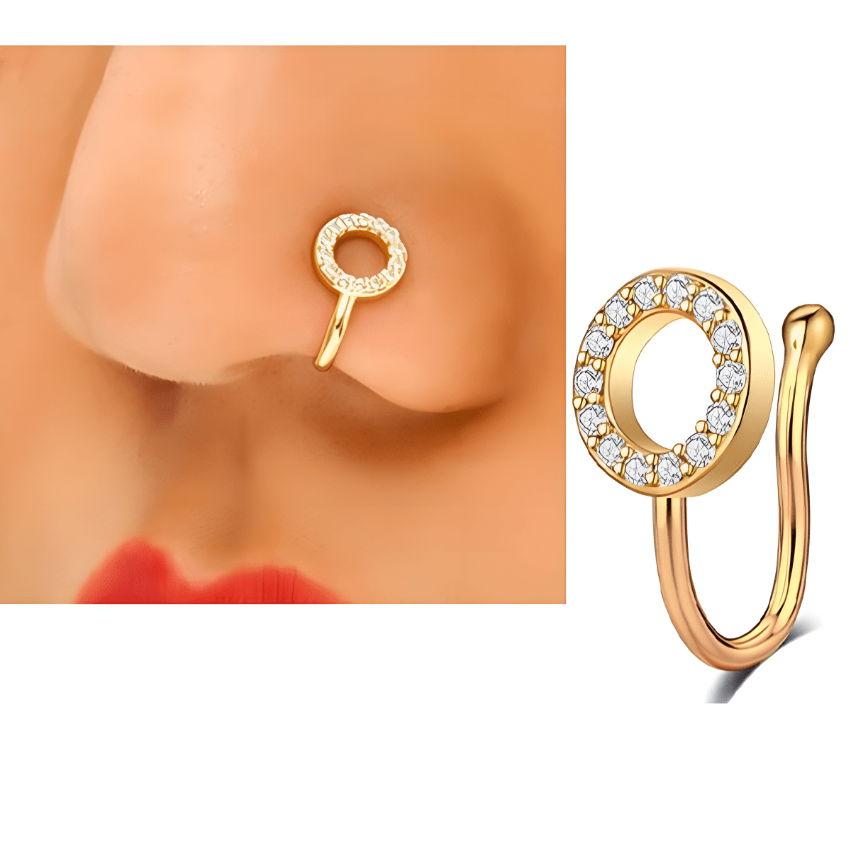 Fake Heart Nose Ring Non Piercing Clip On Nostril Stud for Party Wear - Hanaya Store