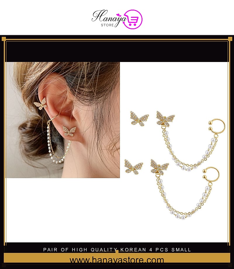 Pair of High Quality Korean 4 Pcs Small Butterfly Stylish Earring Set – Earrings Online in Pakistan | Hanaya