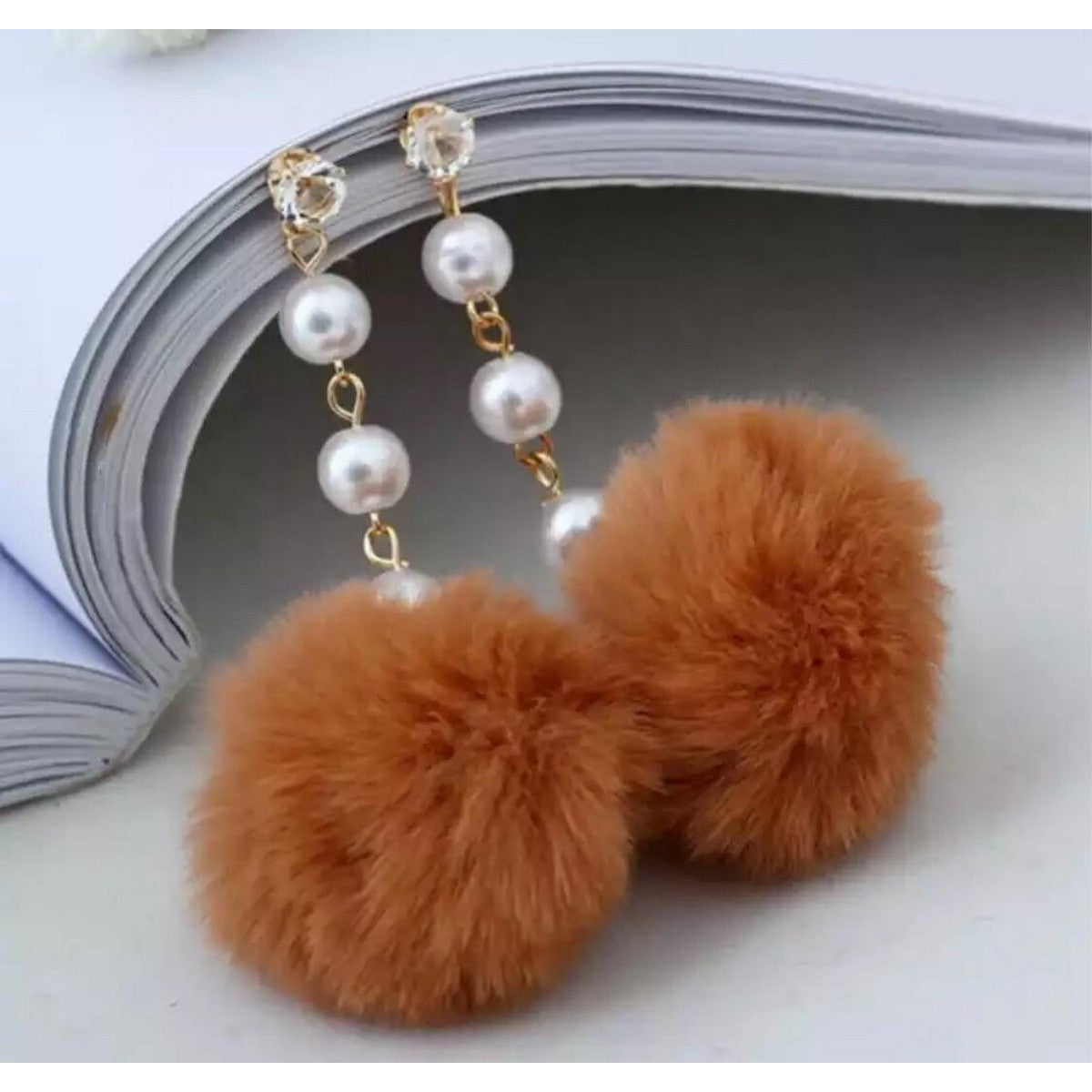 Trendy Pompom Pearl Crystal Tassel Earrings – Earrings Online in Pakistan | Hanaya