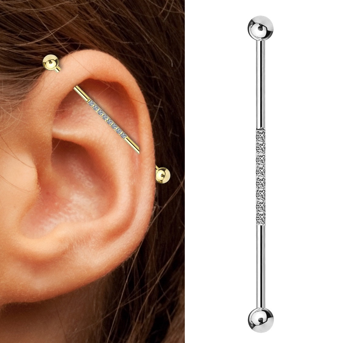 Premium Steel 37mm Ear Plug 16G 1.2mm Barbell Piercing Industrial Cartilage Ear Jewelry Collection – Close Up – Earrings |...