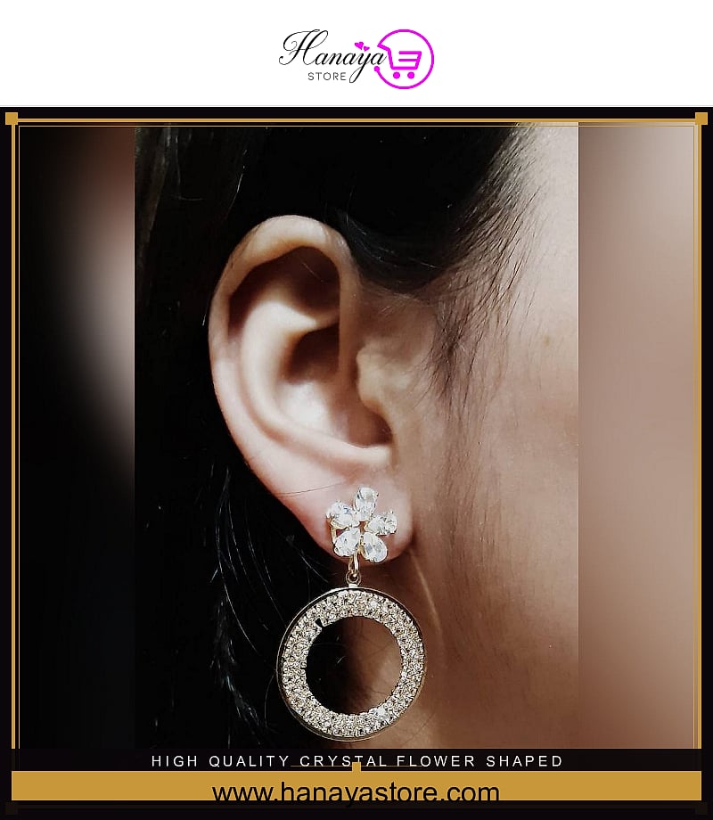 High Quality Crystal Flower Shaped Classy Royal Party Wedding Trendy Earring – Earrings Online in Pakistan | Hanaya