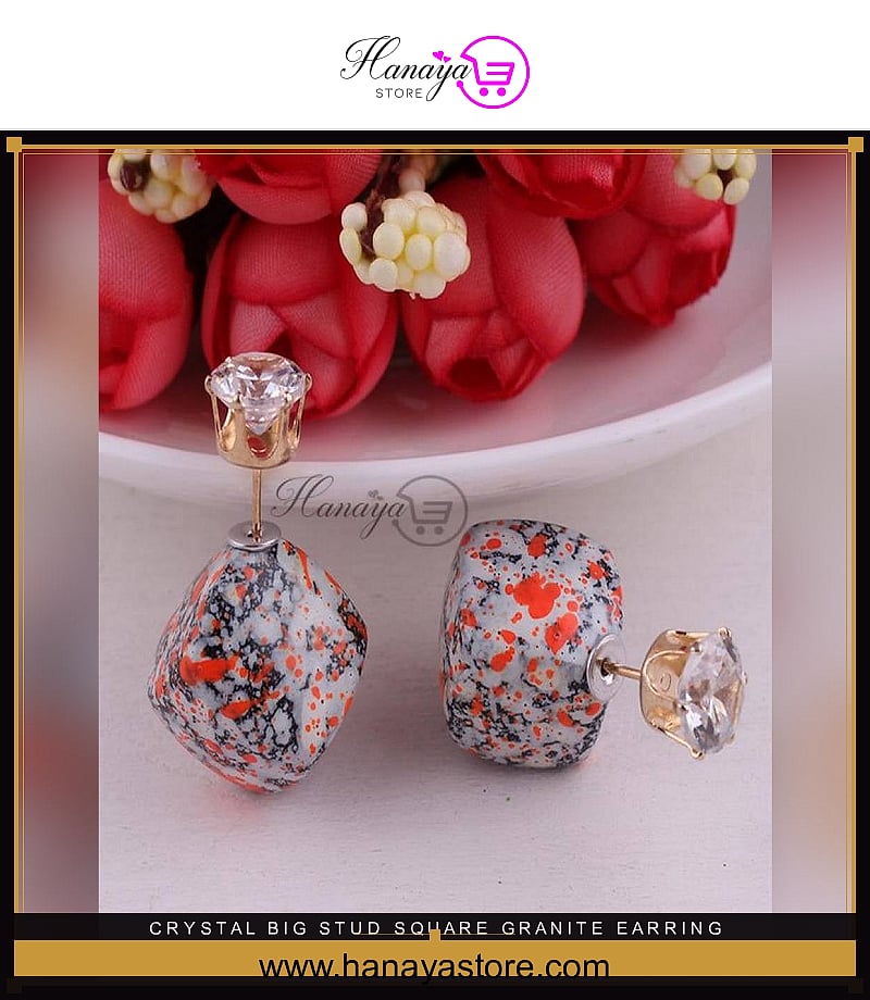 Crystal Big Stud Square Granite Earring Women – Accessories Online in Pakistan | Hanaya