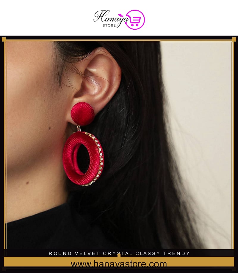 Round Velvet Crystal Classy Trendy Earrings – Earrings Online in Pakistan | Hanaya