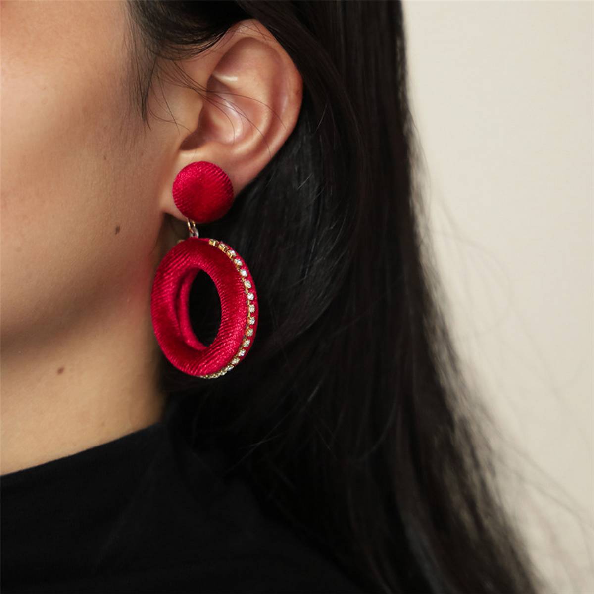 Round Velvet Crystal Classy Trendy Earrings – Earrings Online in Pakistan | Hanaya