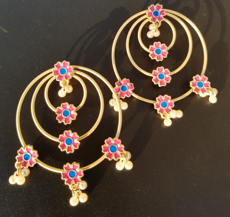 Multi Layered Round Flower Unique Shape Fashionable Classy Earring – Close Up – Earrings | Hanaya Pakistan