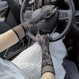 Fishnet Lace Hollow Elasticity Crystals Long Hand Lolita Gloves Sleeves Sleeve Fashionable Women Gloves Arm
