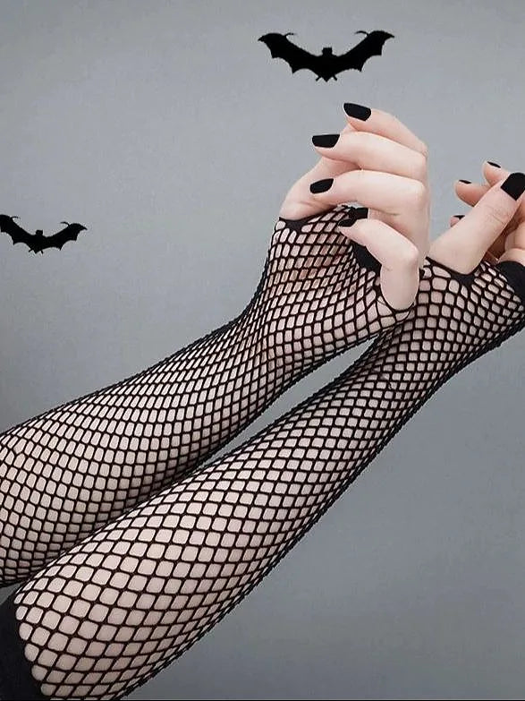 Fishnet Lace Hollow Elasticity Long Hand Gloves Fashionable Women Gloves – Jali Dastane Mesh Lace Hand Gloves Pakistan | Hanaya Store