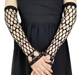Fishnet Lace Hollow Elasticity Long Hand Lolita Gloves Fashionable Women Gloves Arm Cuff Party Wear - image 2