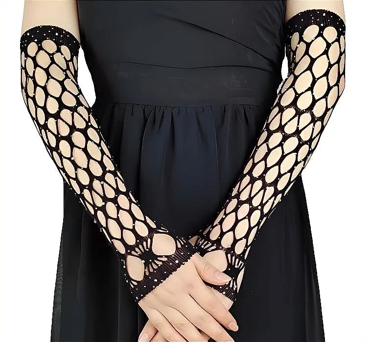 Fishnet Lace Hollow Elasticity Long Hand Lolita Gloves Fashionable Women Gloves Arm Cuff Party Wear - image 2