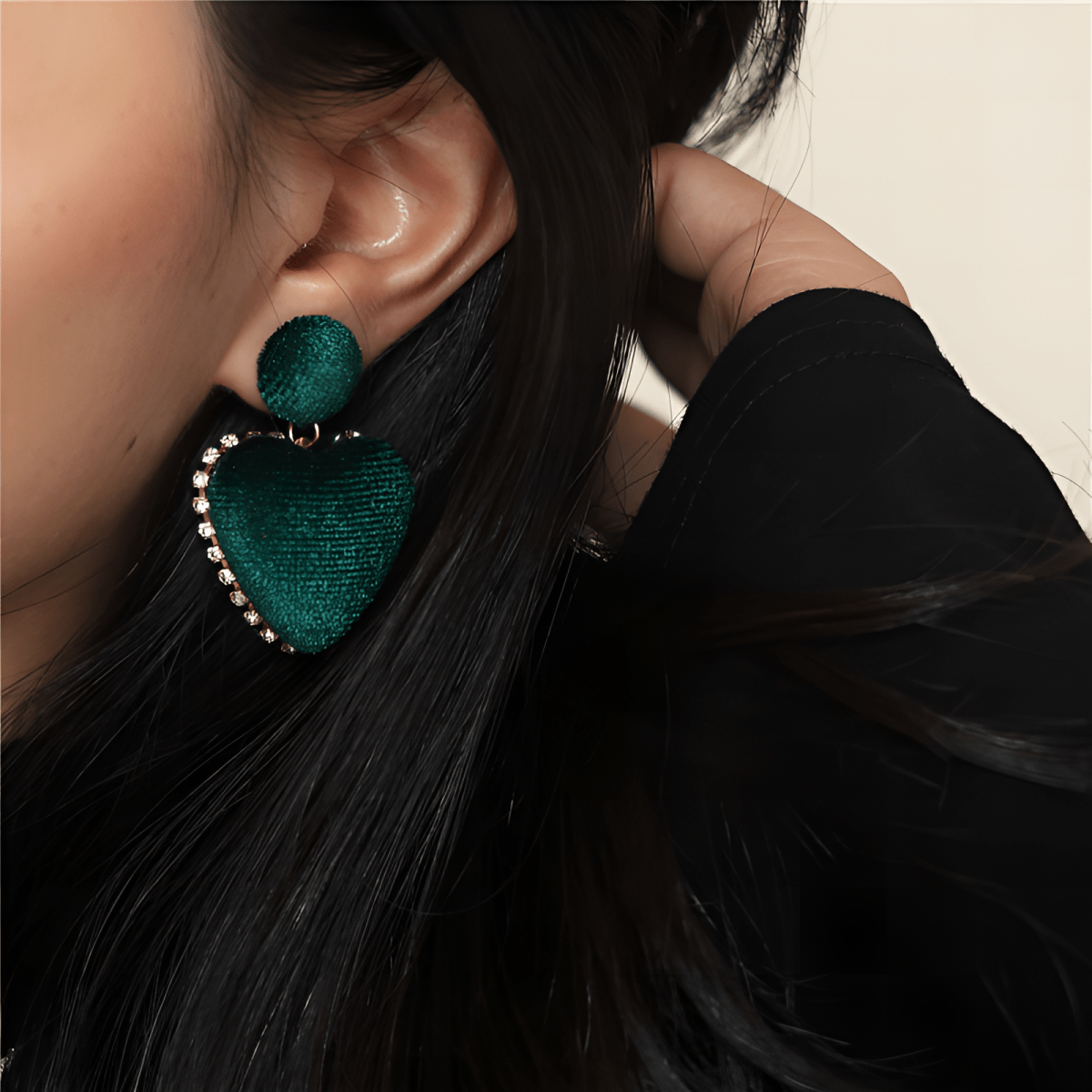 Heart Velvet Crystal Classy Trendy Earrings - Hanaya Store