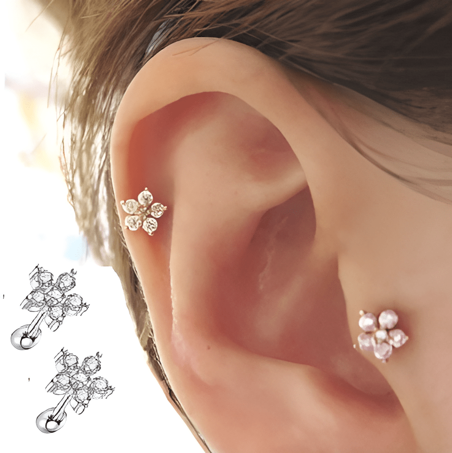 HELIX 2 LOBE Pieces Cartilage DAITH 6mm Long ORBITAL SNUG ROOK TRAGUS Helix 1.0mm Stud Crystal Daith Tragus Piercing Steel Earring - Hanaya Store