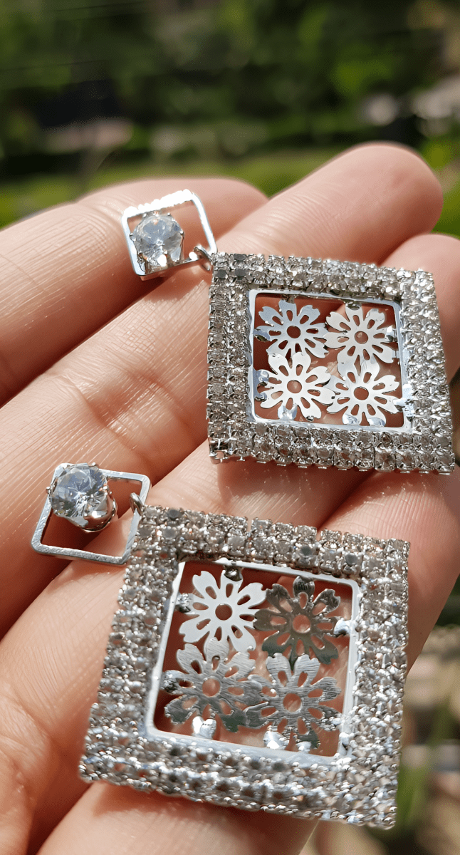High Quality Cubic Zircon Flower in Square Party Wedding Classy Trendy Earring - Hanaya Store