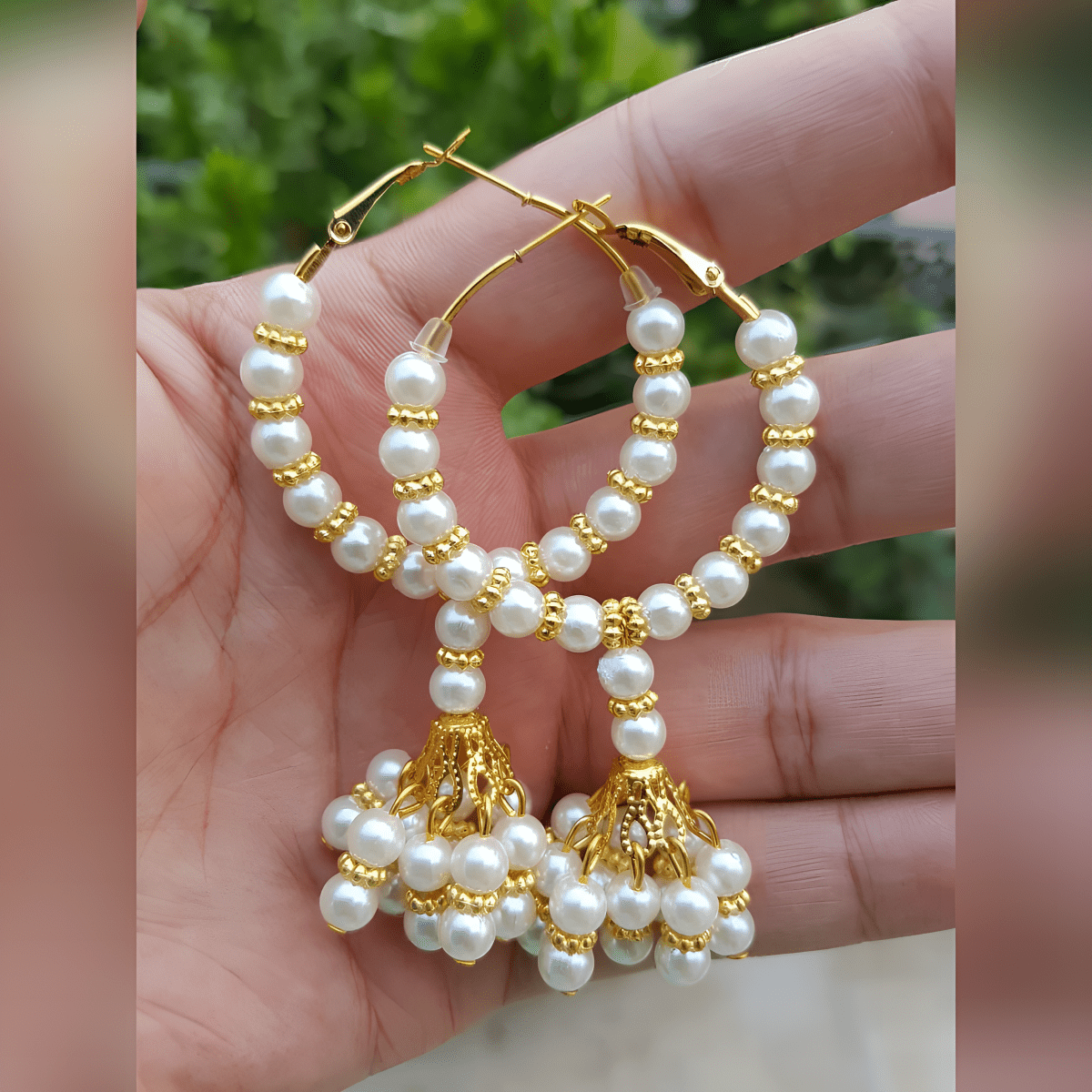 High Quality Delicate long Classy Tassel Pearls Jhumka Trendy Earrings – Earrings Online in Pakistan | Hanaya