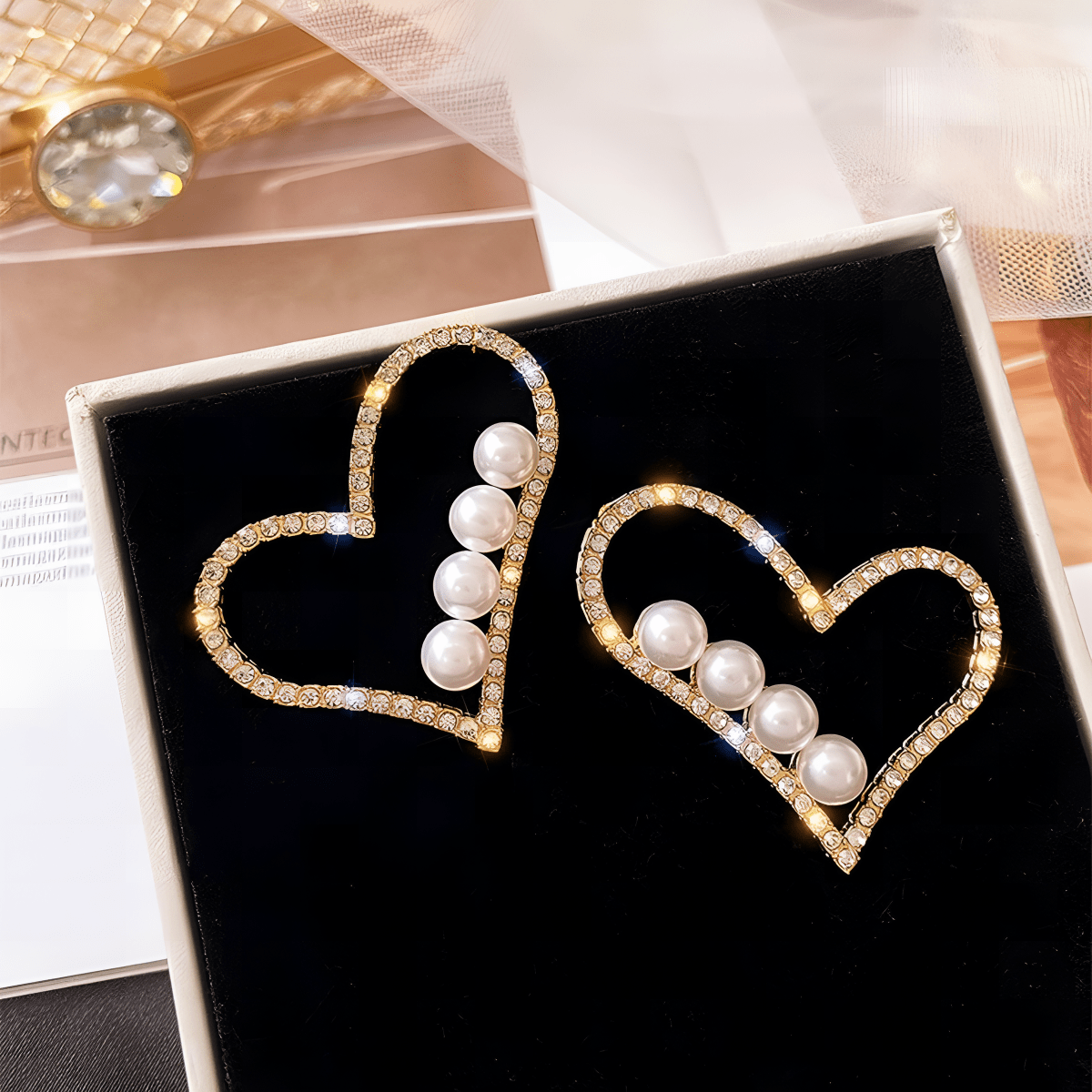 High Quality Korean Pearls Crystal Heart Style Elegant Earrings - Hanaya Store