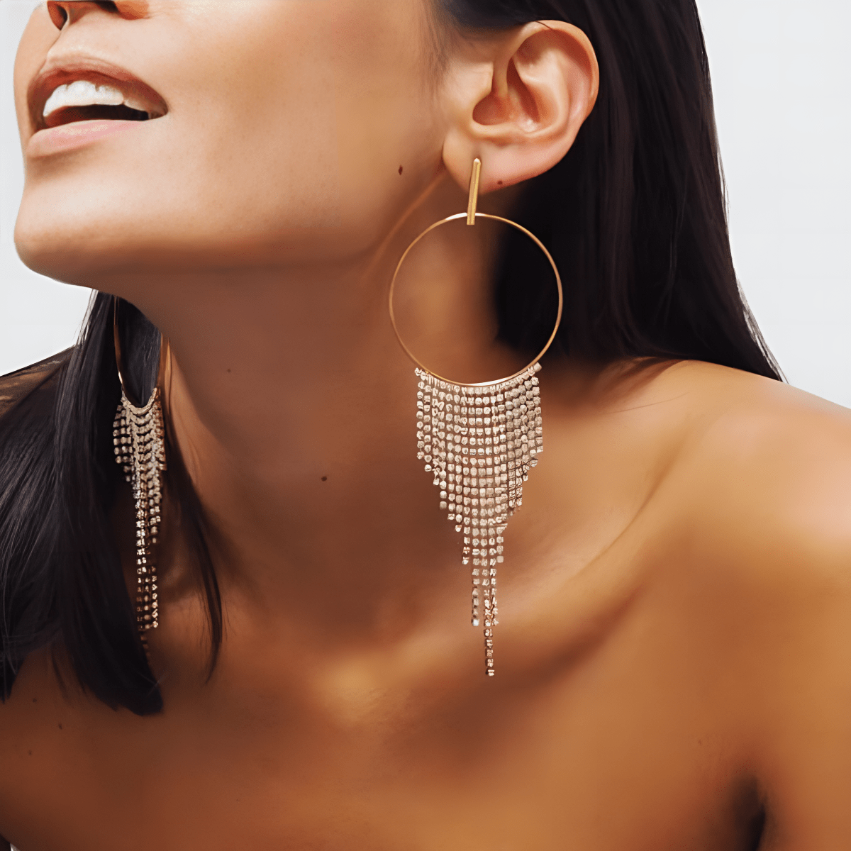 High Quality Round Tassel Fully Crystal Wedding Trendy Earring - Hanaya Store